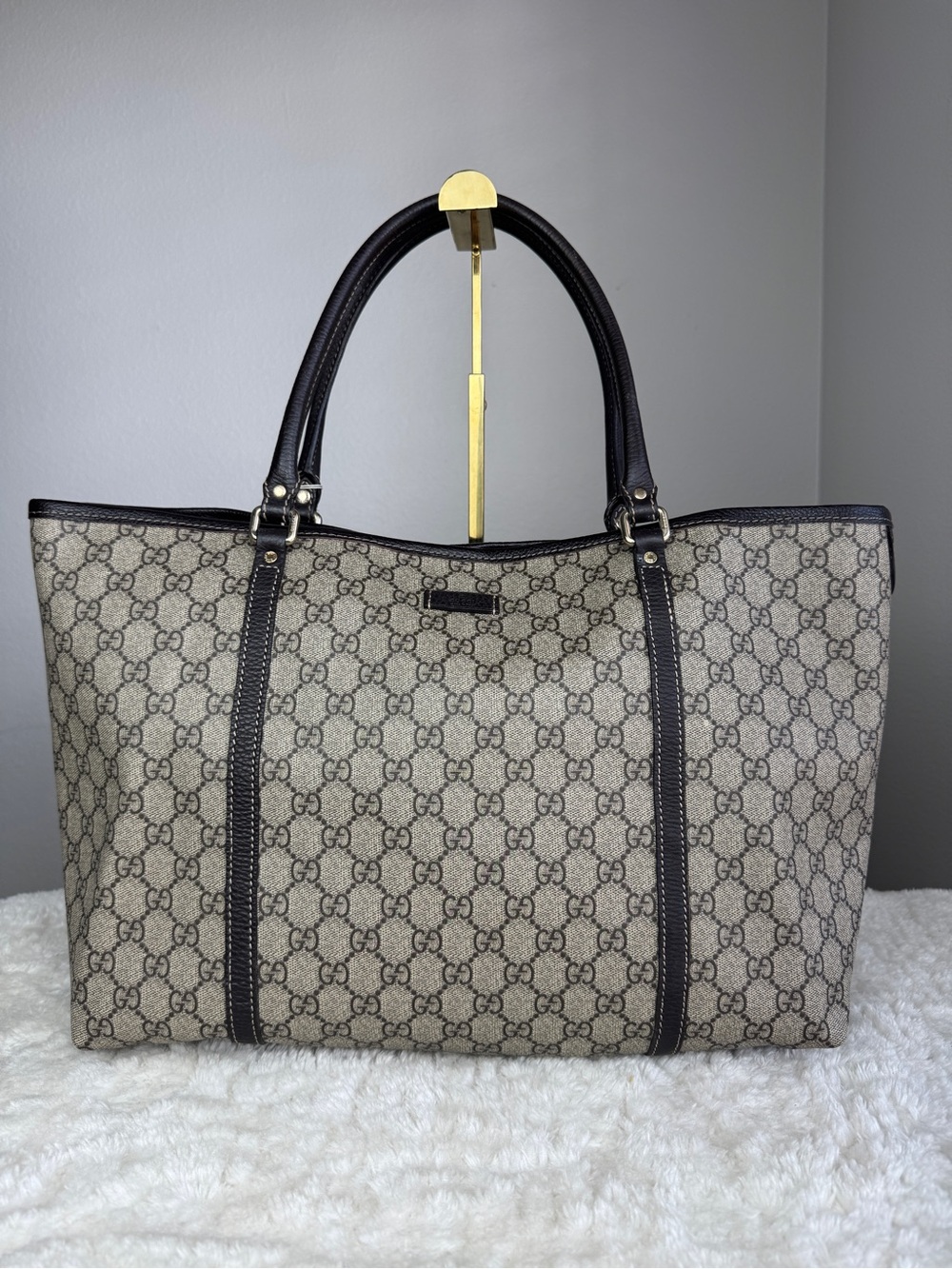 Gucci Brown GG Supreme Canvas Tote with Dark Brown Trim